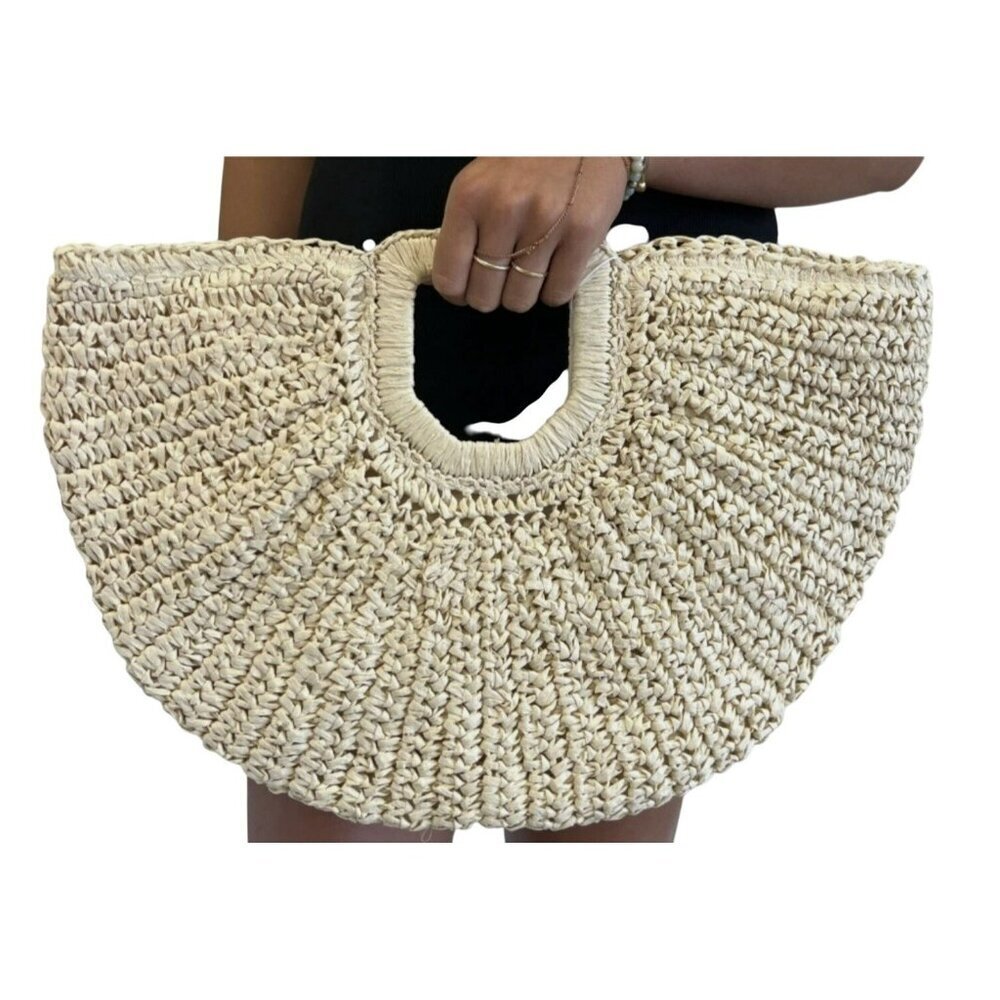 Anthropologie Natural Beige Ramla Woven Raffia Clutch Handbag - Picture 1 of 4